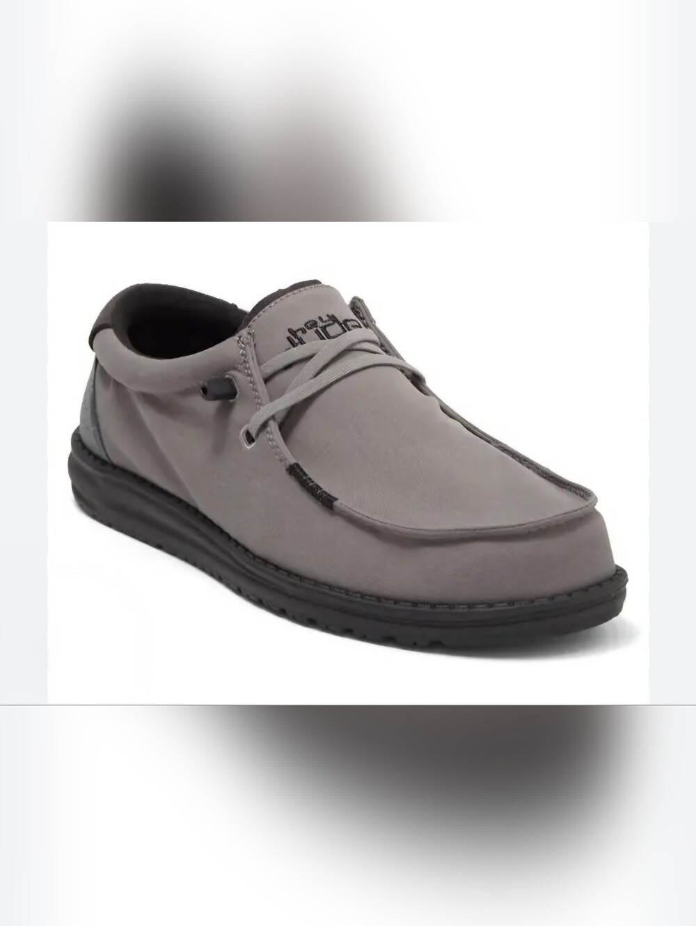 HEYDUDE Wally men's slip-on loafers in a sleek, monochrome gray tone. Size 14